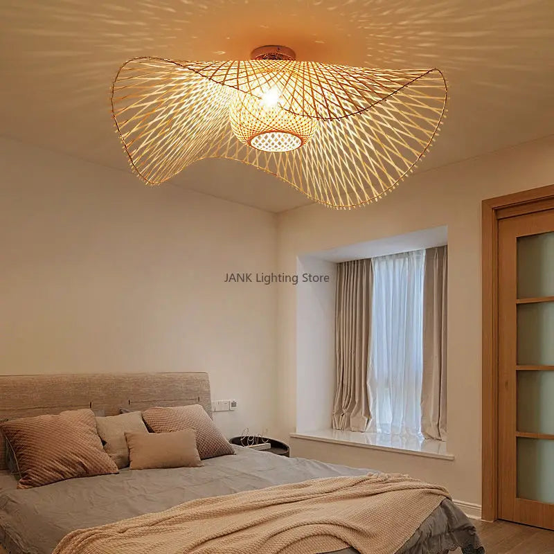 ثريا DecorBites™ الخيزران المعلقة لغرفة الطعام | مصباح سقف بتصميم ياباني