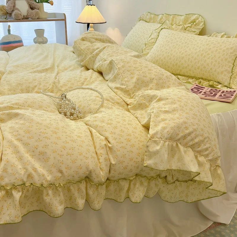 طقم مفروشات أميرة كورية بطبعة زهور من DecorBites™ من القطن المغسول للفتيات