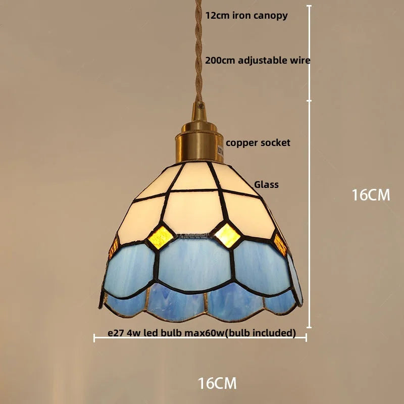 DecorBites™ Glass LED Pendant Lamp Tiffany Style Hand Stitch Dining Room Light