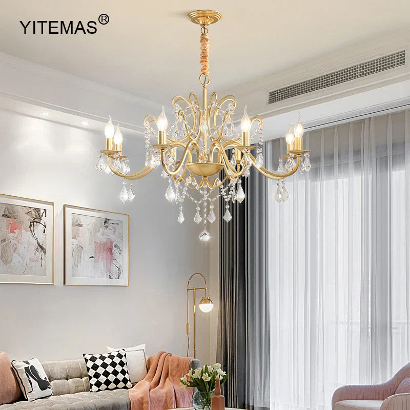 DecorBites™ ثريا ذهبية كريستالية بظل مصباح لغرفة المعيشة وغرفة النوم والمطبخ الأنيقة
