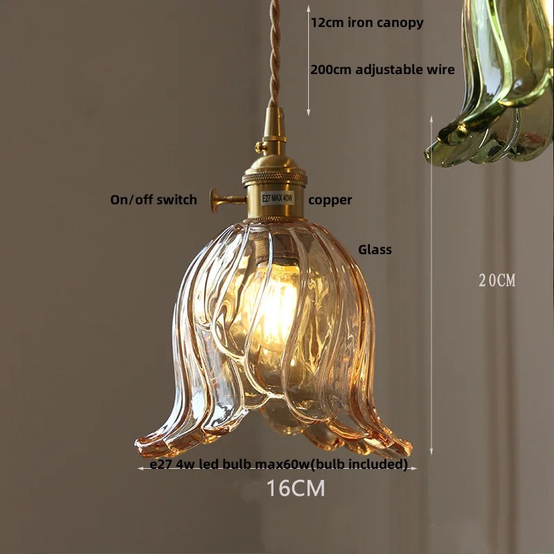 DecorBites™ Amber Flower Glass Pendant Lamp LED Knob Switch Nordic Modern Hanging Lights