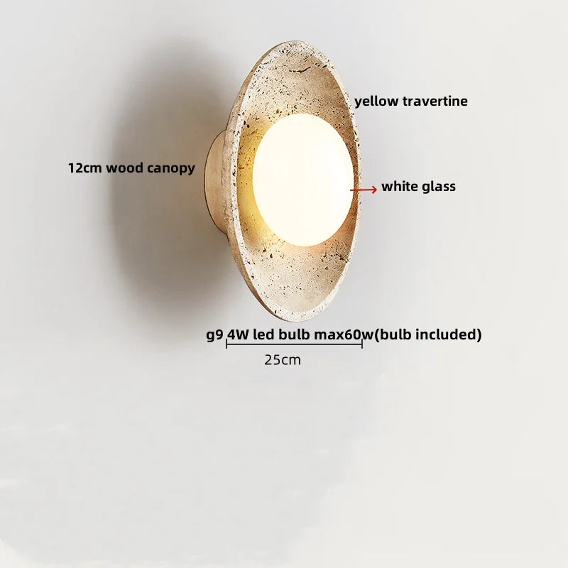 DecorBites™ LED Wall Light Travertine Base Modern Nordic Pull Chain Bedside Lamp