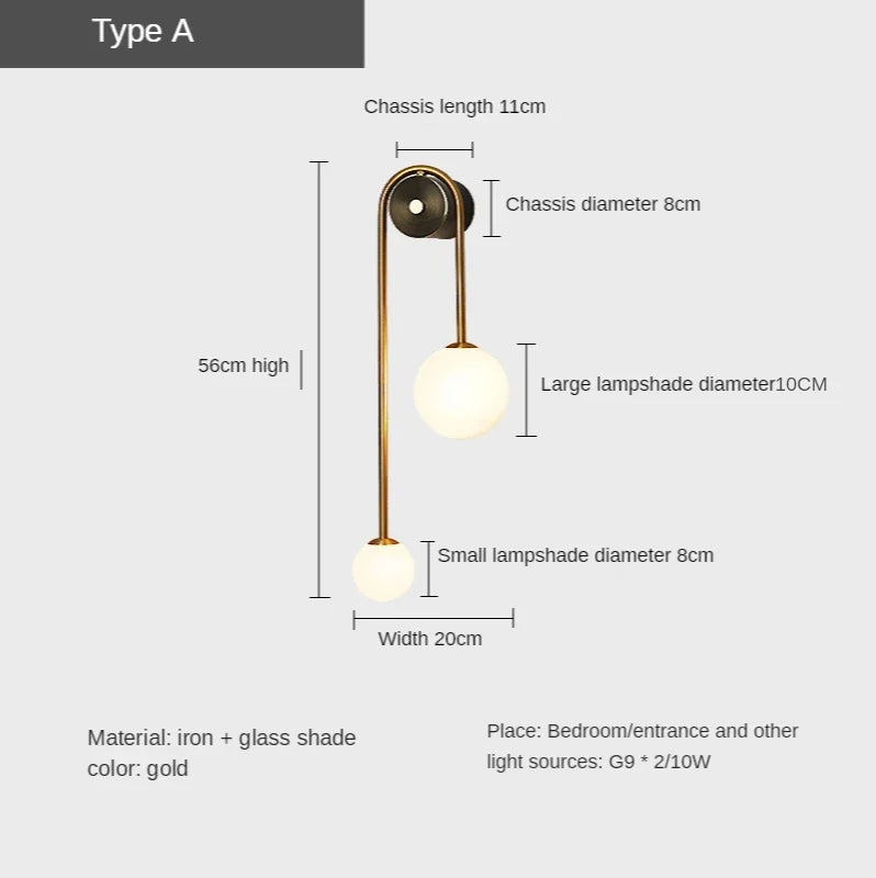 DecorBites™ Glass Ball LED Wall Lamp: Modern Round Gold Iron Light for Bedroom, Living Room