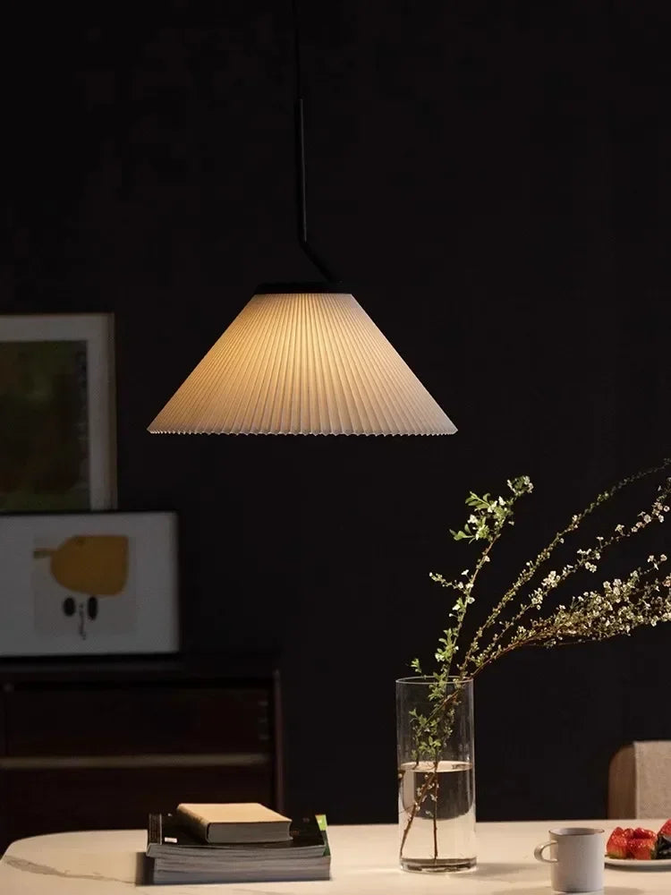 DecorBites™ Cream LED Pendant Light Nordic Pleated Chandelier for Home Decoration