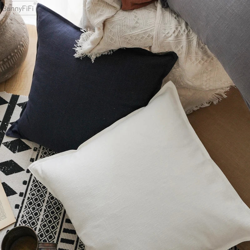 DecorBites™ Linen Pillow Cover 45x45cm Plain Fringed for Home Sofa Bed Decoration