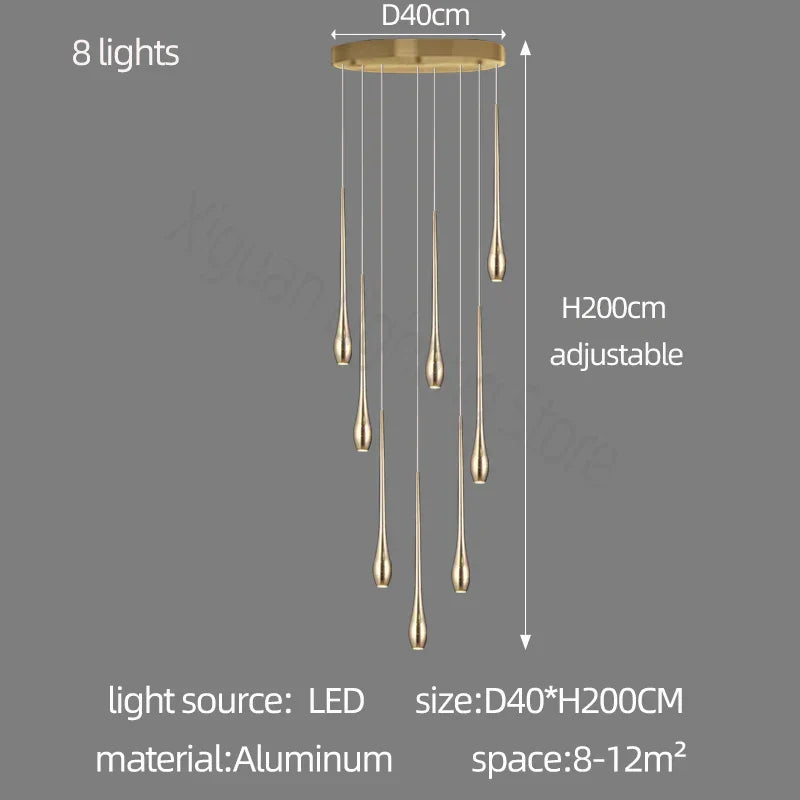 ثريا DecorBites™ الذهبية بإضاءة LED لغرفة المعيشة والسلالم في الفيلا الدوبلكس
