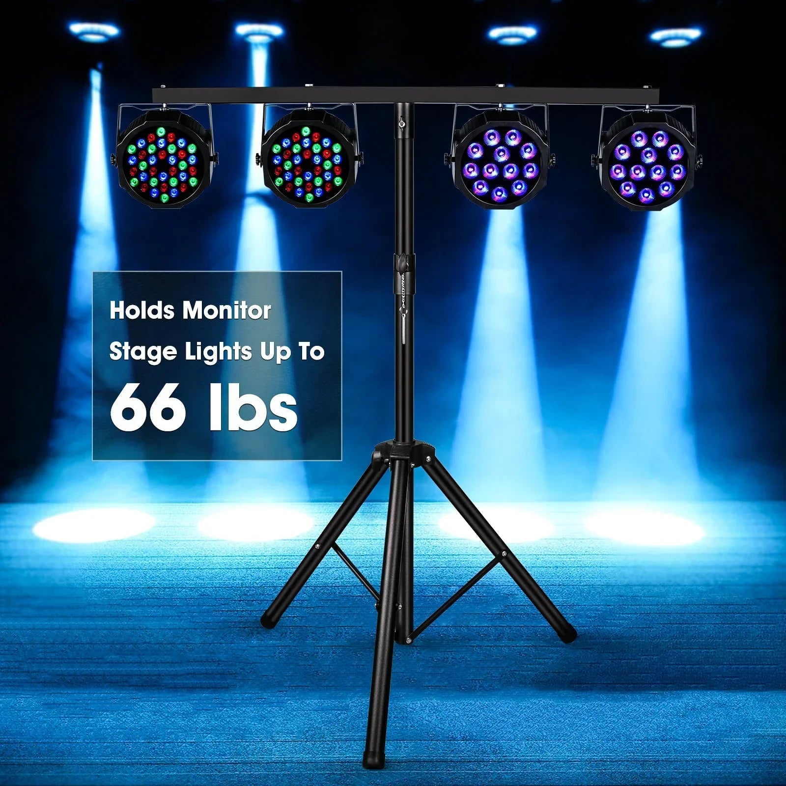 DecorBites™ Adjustable Tripod Stand with Top T Bar for Pro Audio DJ Lighting Fixtures