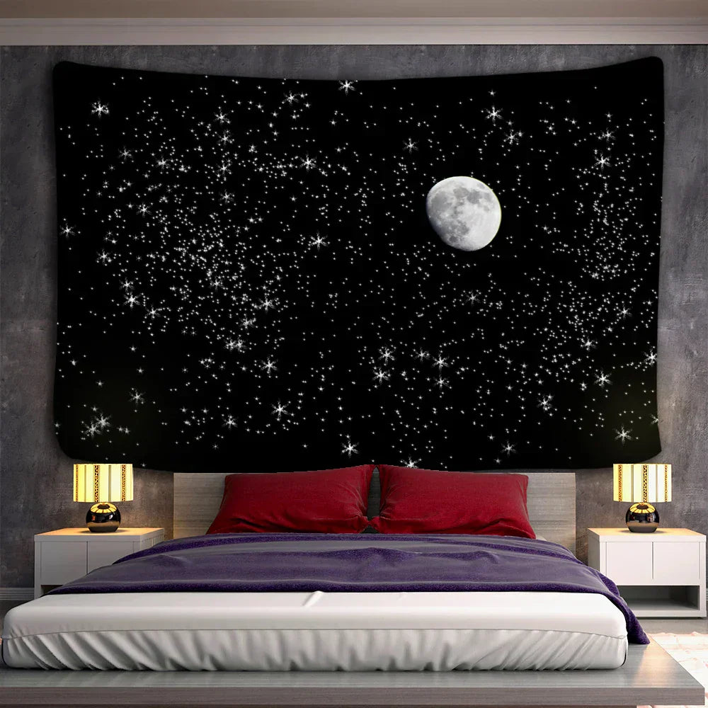DecorBites™ Black & White Stars Mandala Tapestry - Home Decor