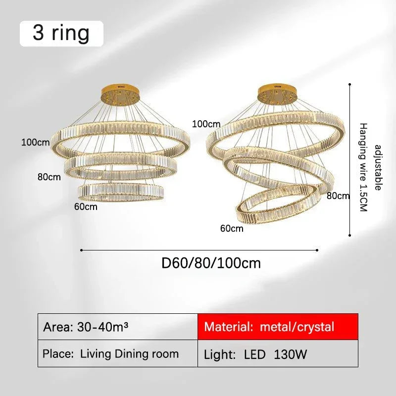 ثريا كريستال ذهبية من DecorBites™: هالة إضاءة LED فاخرة وعصرية بتصميم نورديك لغرفة المعيشة