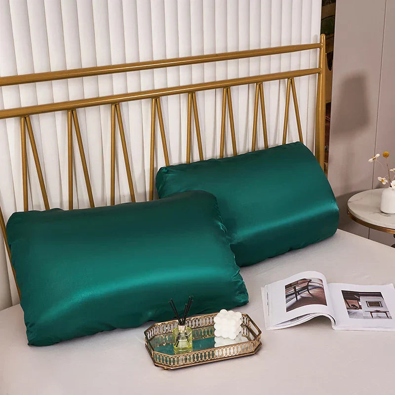 DecorBites™ Imitation Silk Elastic Band Pillowcase Queen King Size Smooth Satin Luxury Bedding