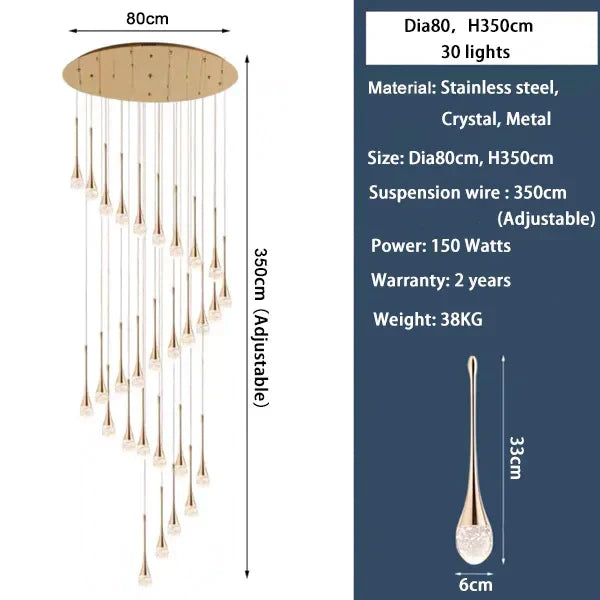 DecorBites™ Crystal LED Staircase Chandelier - Luxe Lighting for Hotel, Living Room, & Lobby