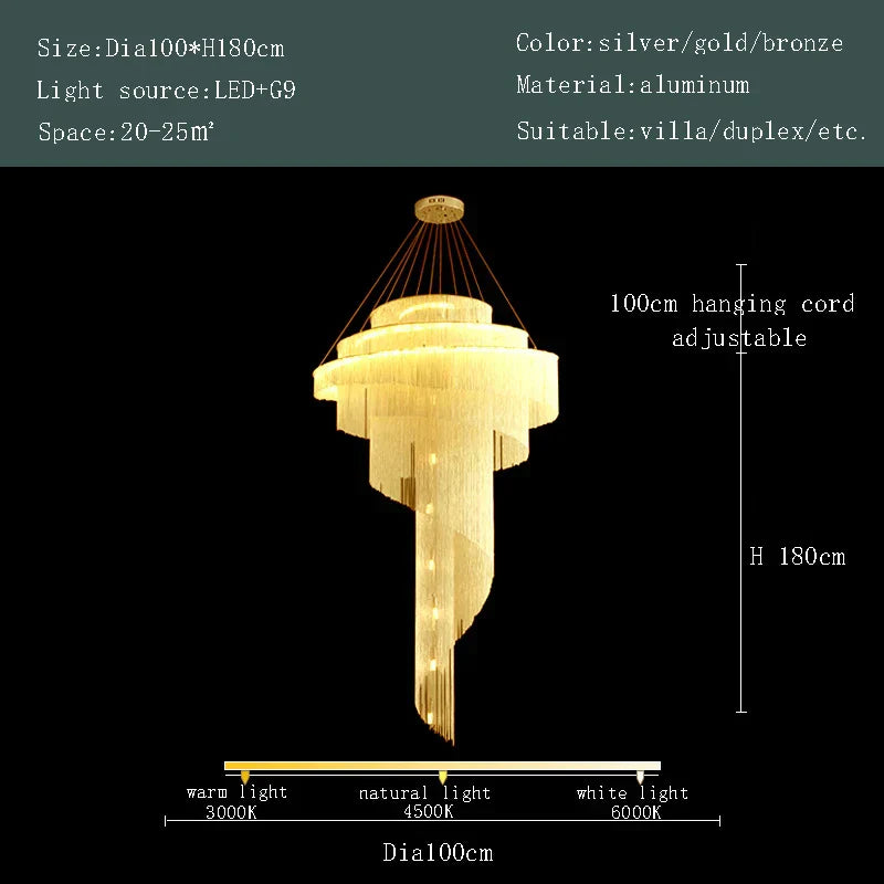 DecorBites™ Gold Tassel LED Chandelier for High Ceilings - Elegant Home Decor Lighting