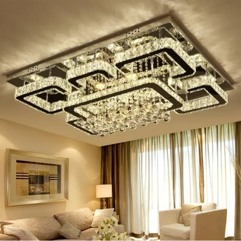 DecorBites™ Crystal LED Chandelier Silver Chrome Remote Control Light
