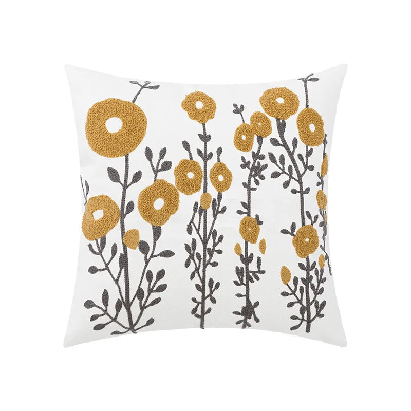 DecorBites™ Daisy Yellow Floral Geometric Pillow Cover - Soft Cozy Embroidery for Living Room