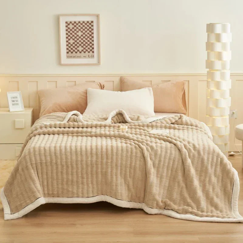 DecorBites™ Cozy Rabbit Plush Blanket: Soft Striped Warm Sofa Throw, Absorbent Breathable Nap Blanket