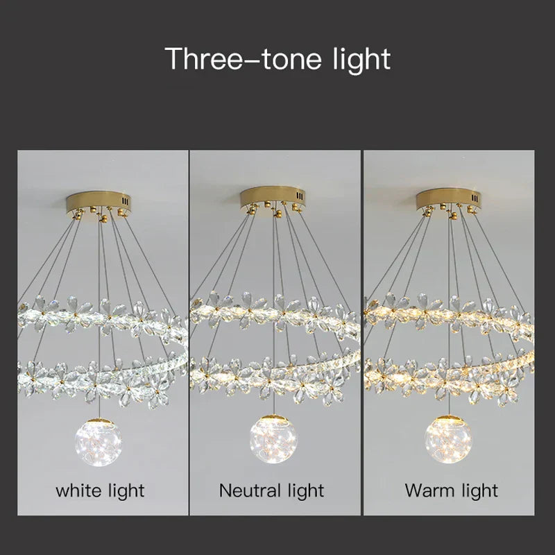 ثريا كريستال ذهبية حلزونية بإضاءة LED من DecorBites™ لديكور المنزل