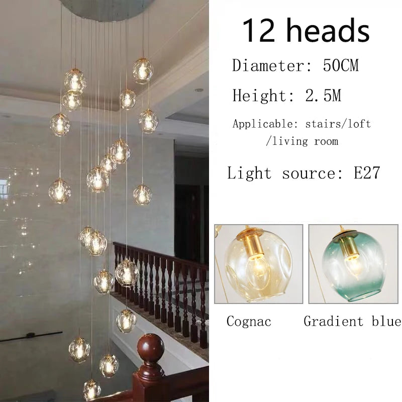 Modern Spiral Staircase Crystal Globe Pendant Chandelier