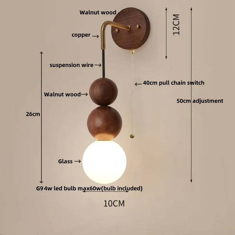 DecorBites™ Adjustable LED Wall Light White Glass Walnut Wood Bar Living Room Mirror Lamp