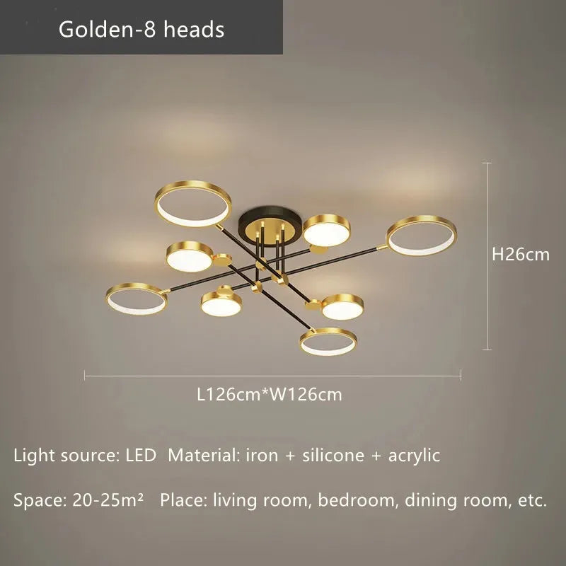مصباح سقف DecorBites™ بإطار ذهبي LED قابل للتعتيم بجهاز تحكم عن بعد لغرفة المعيشة وغرفة الطعام وغرفة النوم