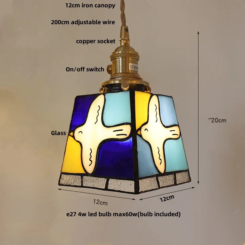 DecorBites™ Colorful Glass Magic Cube LED Pendant Lights Tiffany Style Wood Hang Lamp