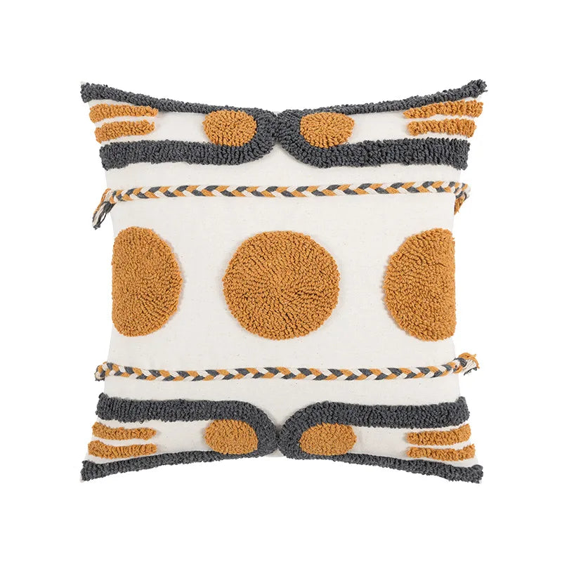 DecorBites™ Geometric Embroidered Cotton Canvas Cushion Cover Home Decor Boho Style