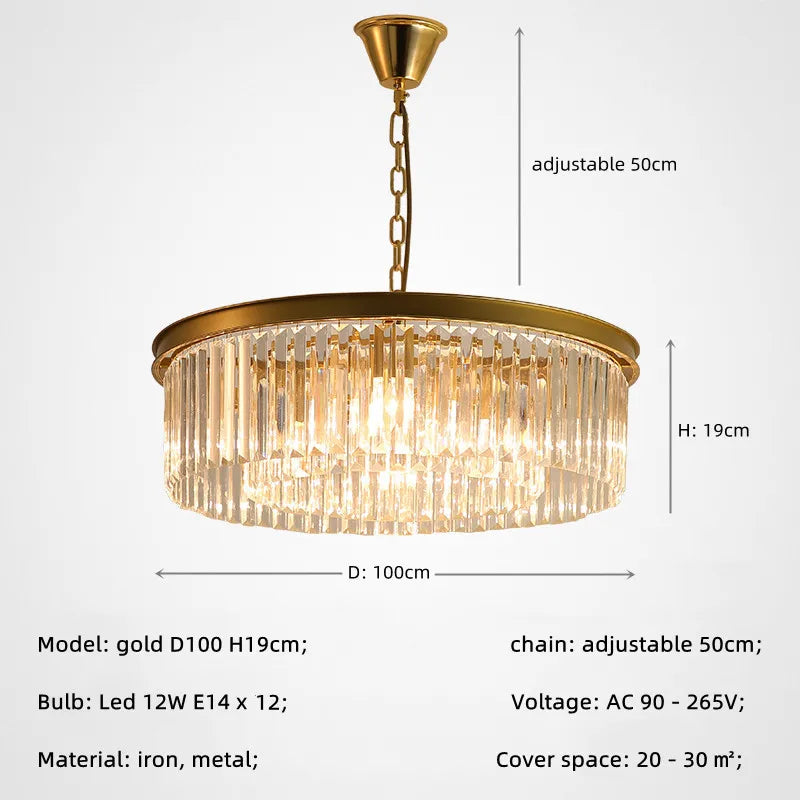 DecorBites™ مصابيح متدلية كريستالية ذهبية وسوداء معدنية، ثريات LED معلقة