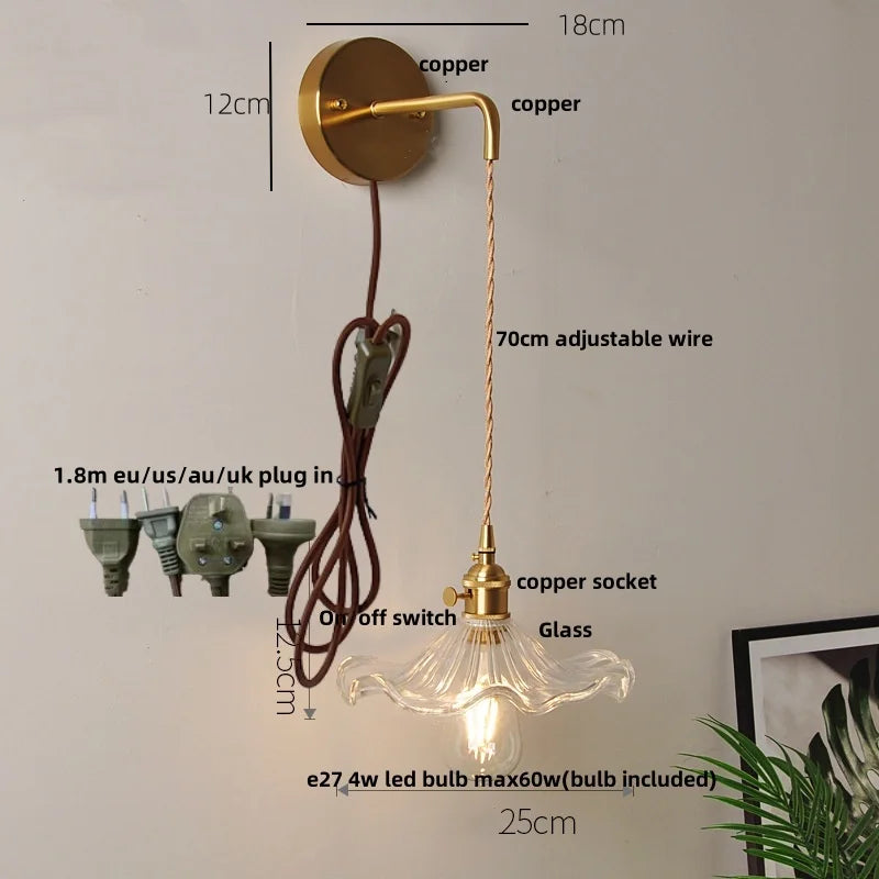 DecorBites™ Clear Glass LED Wall Lights with Adjustable Pull Chain Switch