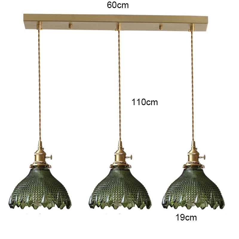 Korean Retro Glass Pendant Light With Wood Accent