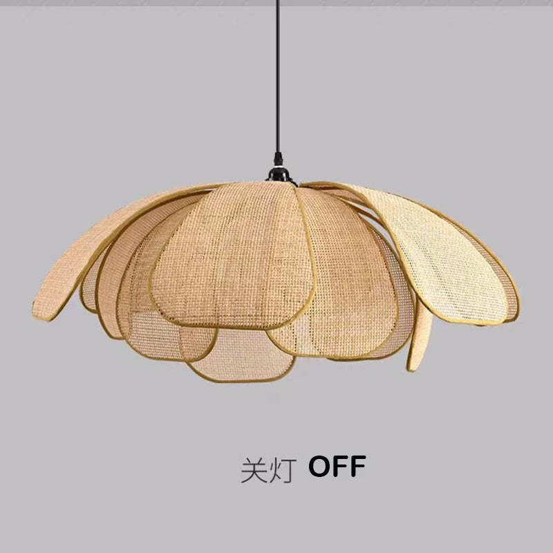 Hand-Woven Natural Rattan Petal Pendant Light