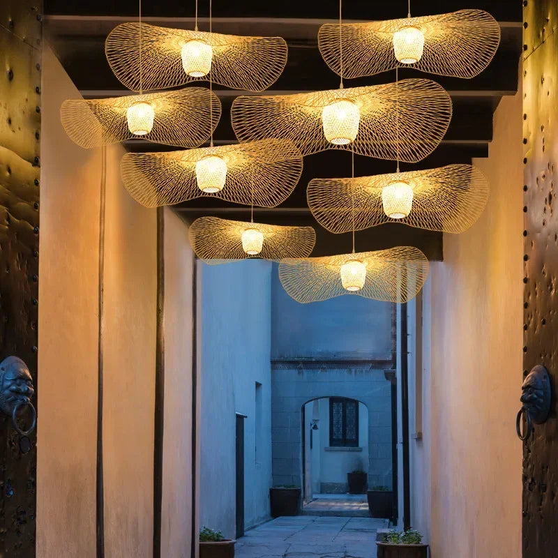 ثريا DecorBites™ الخيزران المعلقة لغرفة الطعام | مصباح سقف بتصميم ياباني