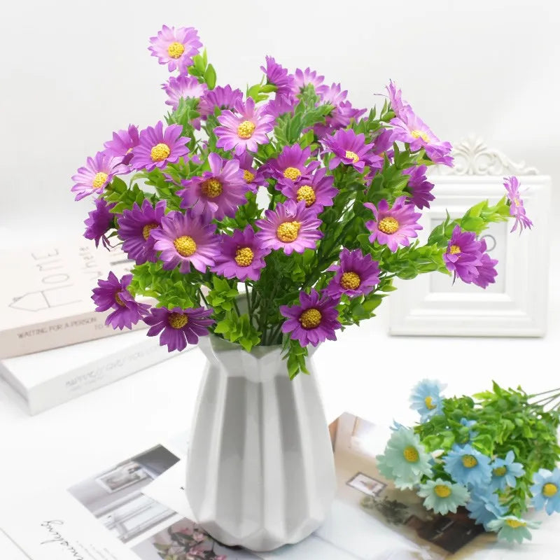 DecorBites™ Daisy Bouquet Green Plant Synthetic Flowers Set for Home Decor & Weddings