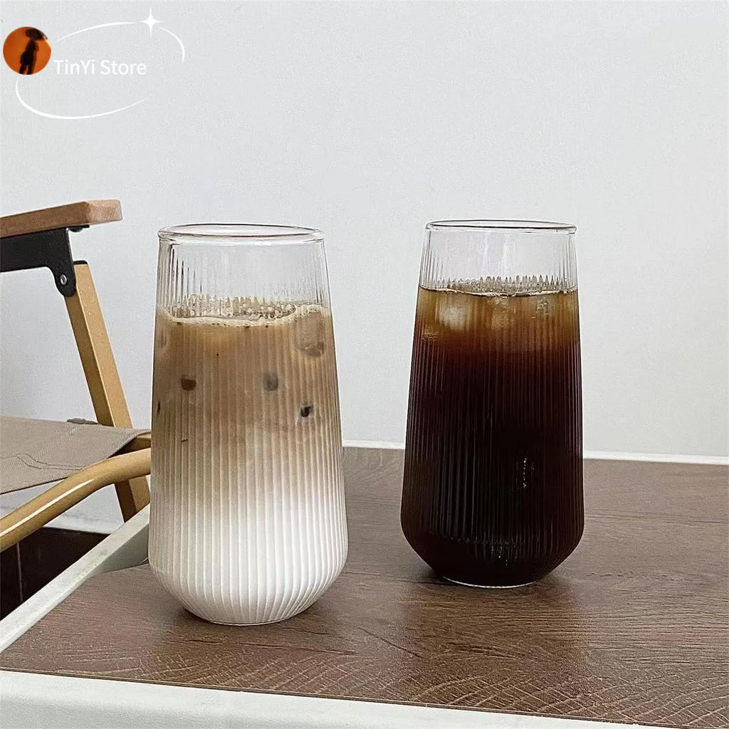 DecorBites™ Clear Glass Coffee Cups Set of 6 - Heat-Resistant Vertical Design for Various Drinks