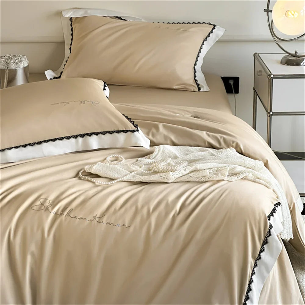 DecorBites™ Hot Diamond Lace Egyptian Cotton Bedding Set: Sheet, Pillowcase, Duvet Cover, Full-Queen-King Size