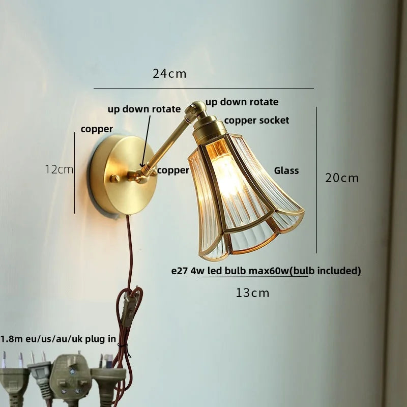 DecorBites™ Clear Glass LED Wall Lights Pull Chain Switch Modern Bedside Lamp