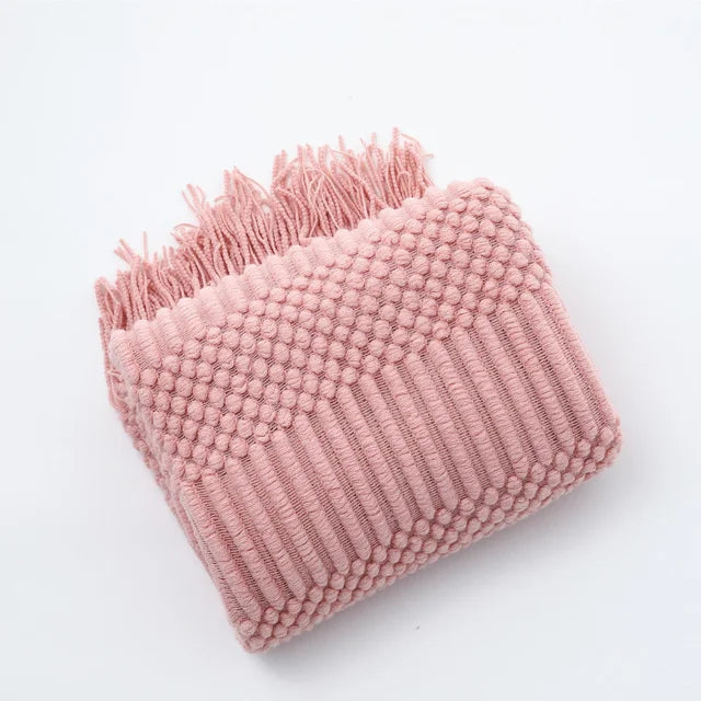 DecorBites™ 3D Knitted Tassel Blanket: Stylish Home Decor Throw for Sofa & Bed