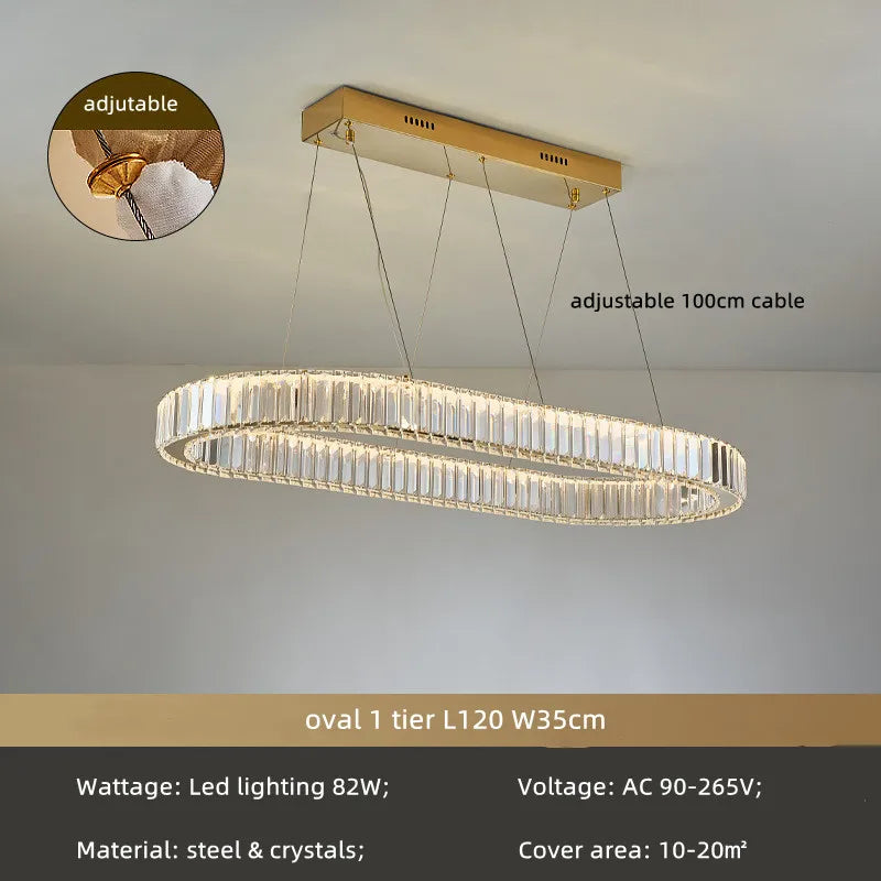 DecorBites™ Crystal Circle LED Chandelier: Dimmable Pendant Lighting for Modern Stairs