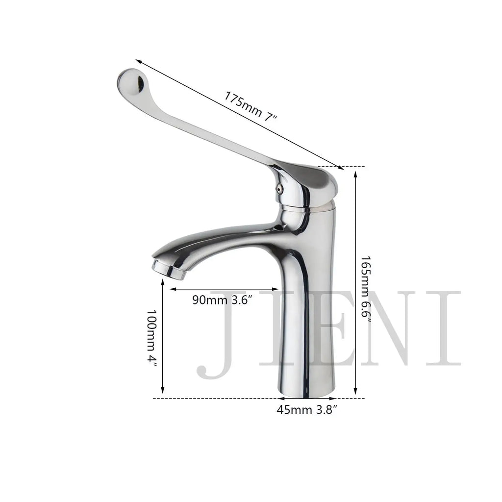 DecorBites™ Brass Long Handle Basin Faucet Mixer Tap Deck Mount Chrome Polished