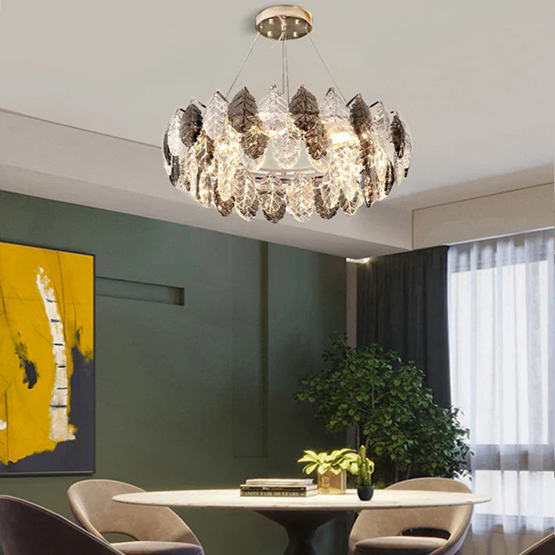 DecorBites™ Gold Silver Crystal LED Dimmable Pendant Light for Living Room