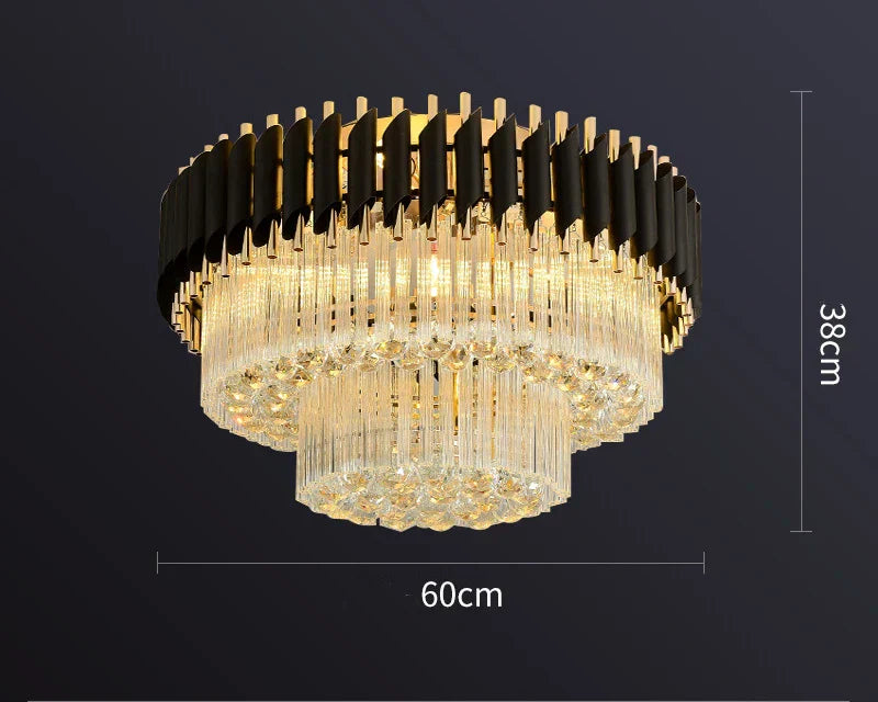 ثريا سقف كريستال ذهبية وسوداء DecorBites™ - مصباح قلادة LED دائري لإضاءة غرفة المعيشة