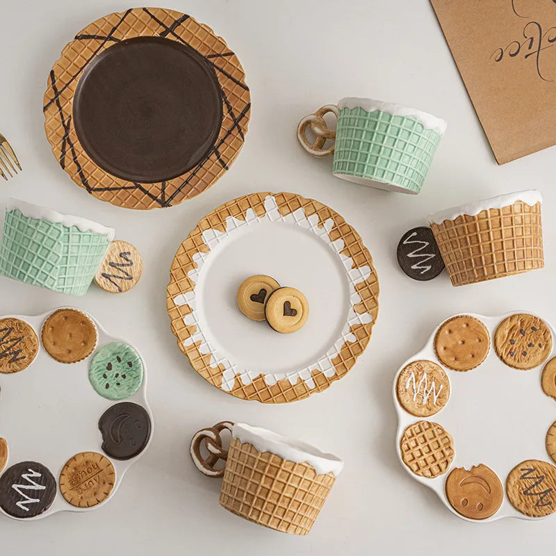 DecorBites™ Creative Biscuit Ceramic Tableware Set for Snacks, Desserts, and Coffee