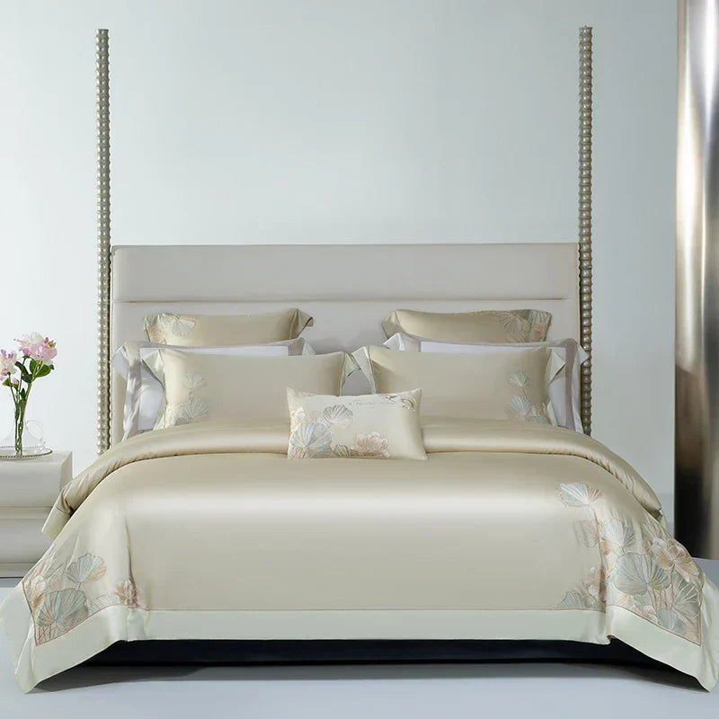 DecorBites™ Cotton Flowers Embroidery Bedding Set with Soft Silky Finish