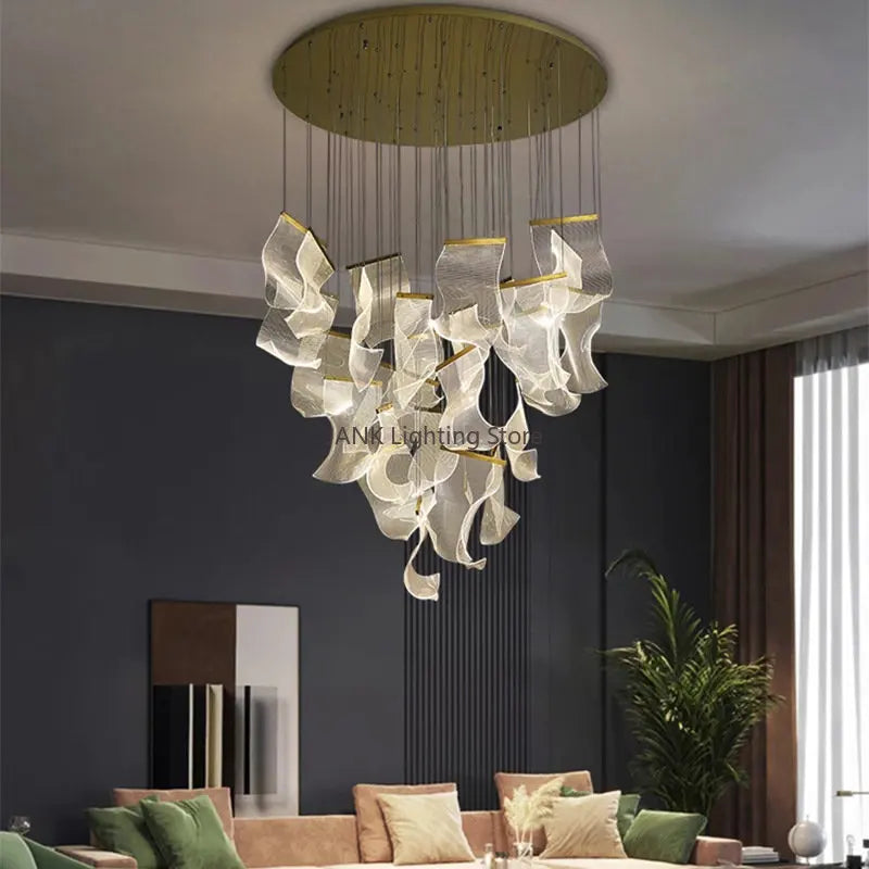 مصباح قلادة أكريليك LED من DecorBites™ لثريا درج حديثة فاخرة
