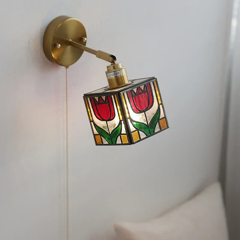 DecorBites™ Colorful Square Glass LED Wall Lights with Pull Chain Switch - Tiffany Style