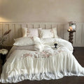 DecorBites™ Luxe Lace Ruffles Wedding Bedding Set Flowers Embroidery Duvet Sheet Pillowcase