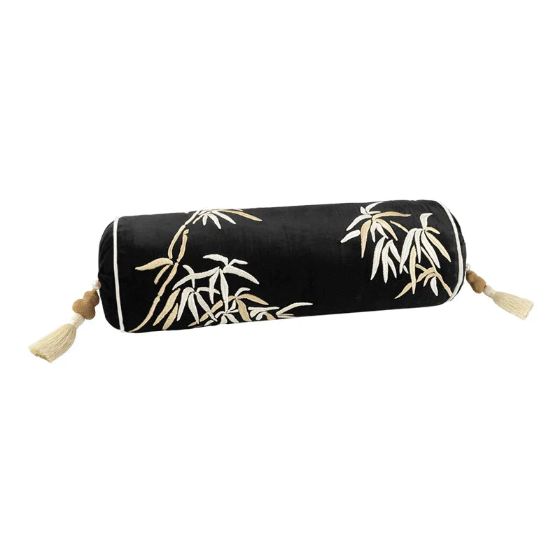 DecorBites™ Bamboo Leaves Embroidery Bolster Pillow Covers - 18x55cm