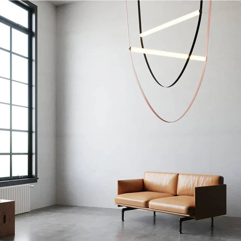 DecorBites™ Leather Belt Chandelier: Modern Glass Tube Designer Lighting for Home, Restaurant & Villa