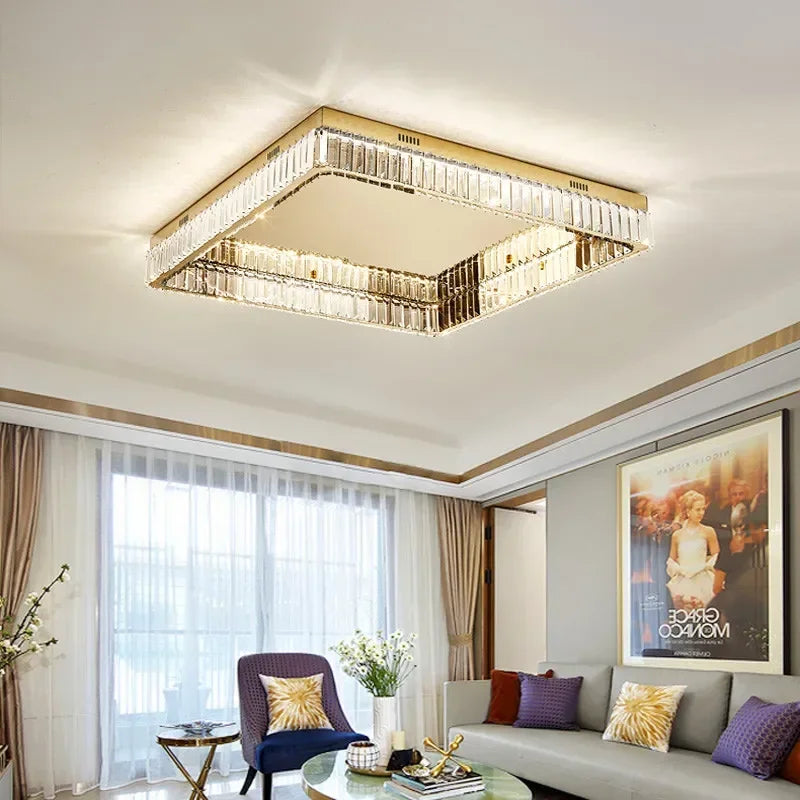 مصابيح سقف DecorBites™ الكريستالية LED القابلة للتعتيم: مصباح مربع حديث من الفولاذ لغرفة المعيشة