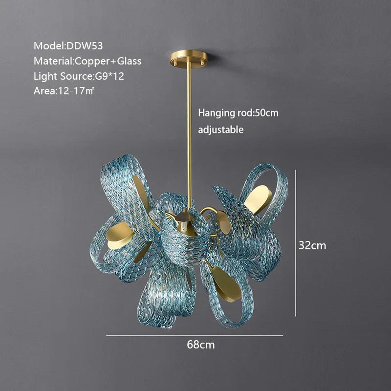 DecorBites™ ثريا سقف نحاسية على شكل ورقة شجر طاووس زرقاء بتصميم آرت ديكو بتقنية LED لغرفة المعيشة