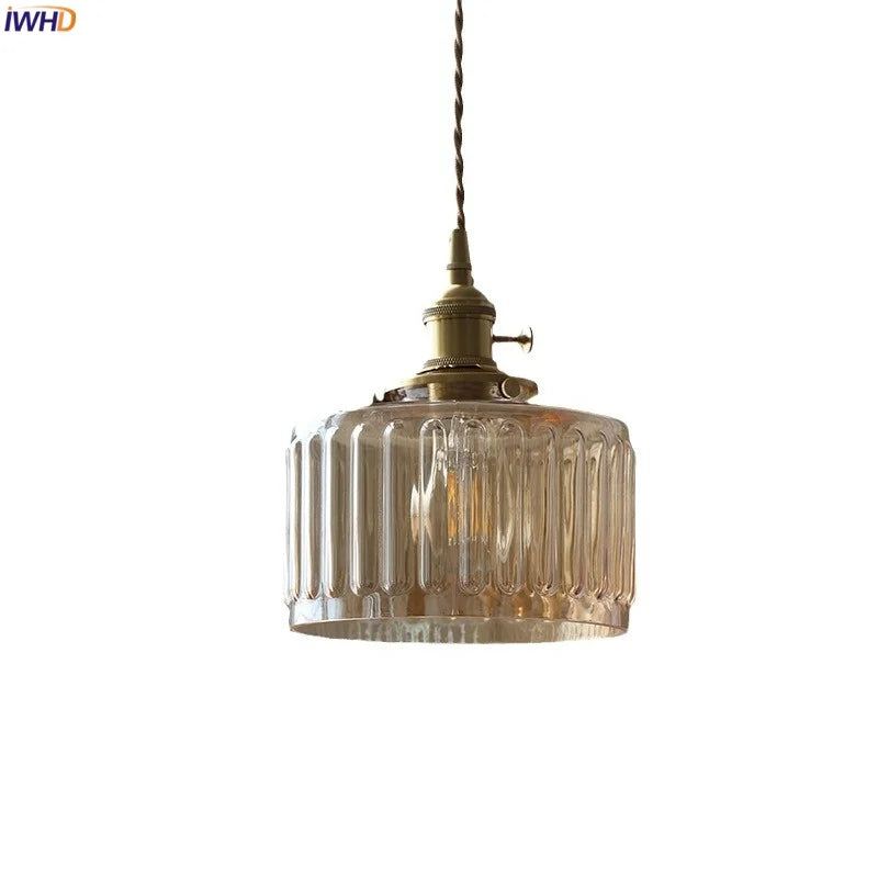 DecorBites™ Amber Glass LED Hanging Lamp - Adjustable Nordic Stair Pendant Light