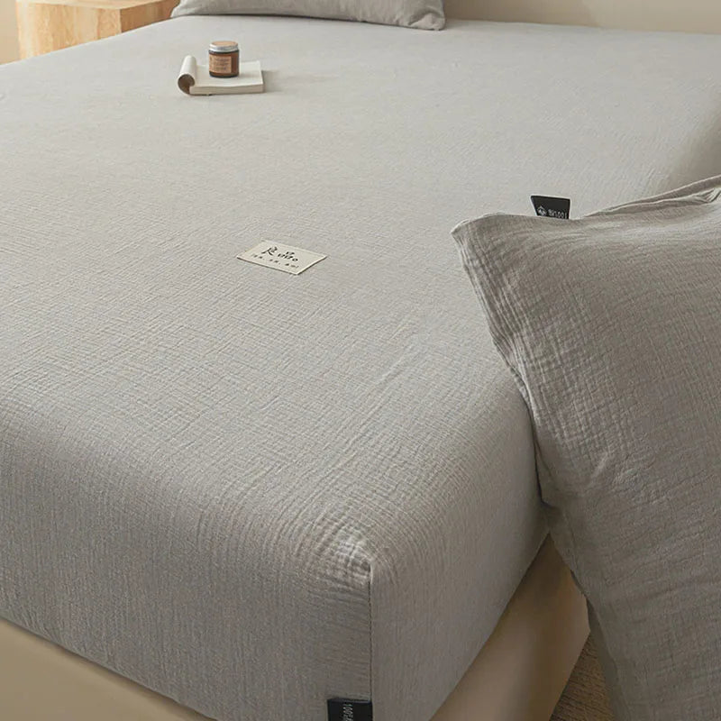 DecorBites™ Cotton Fitted Sheet: Wrinkled Yarn, Nordic Comfort, All Seasons Bed Cover